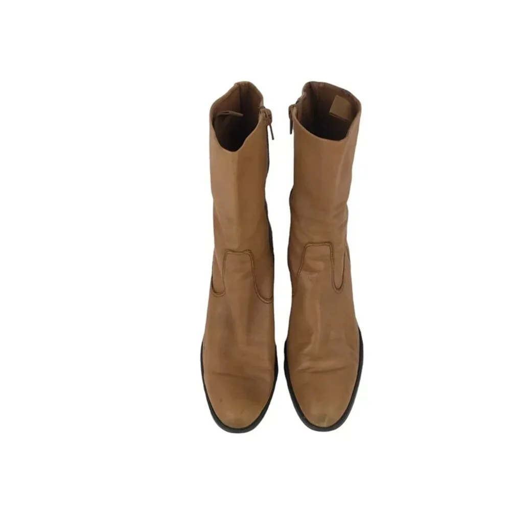 Enzo Angiolini Womens‎ Brown Leather Side Zipper Western Booties Size US 7.5 M